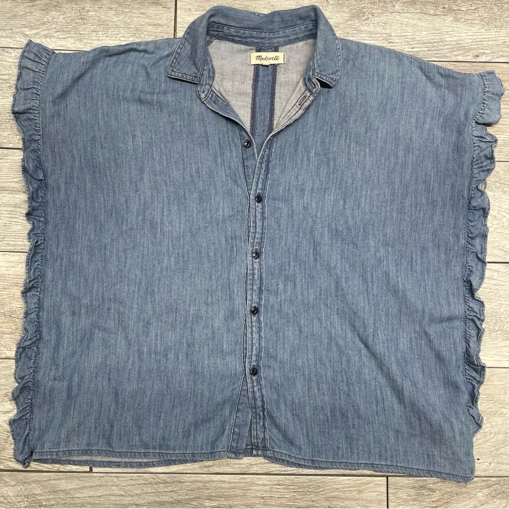 Madewell Indigo Ruffle-Side Shirt S - Picture 2 of 8